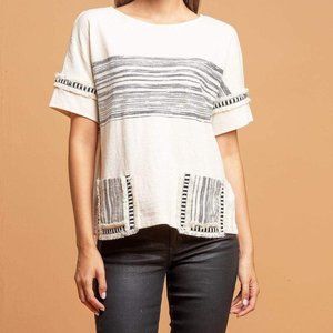 Eva Franco White TShirt Black White Stripes with Pocket Size Small